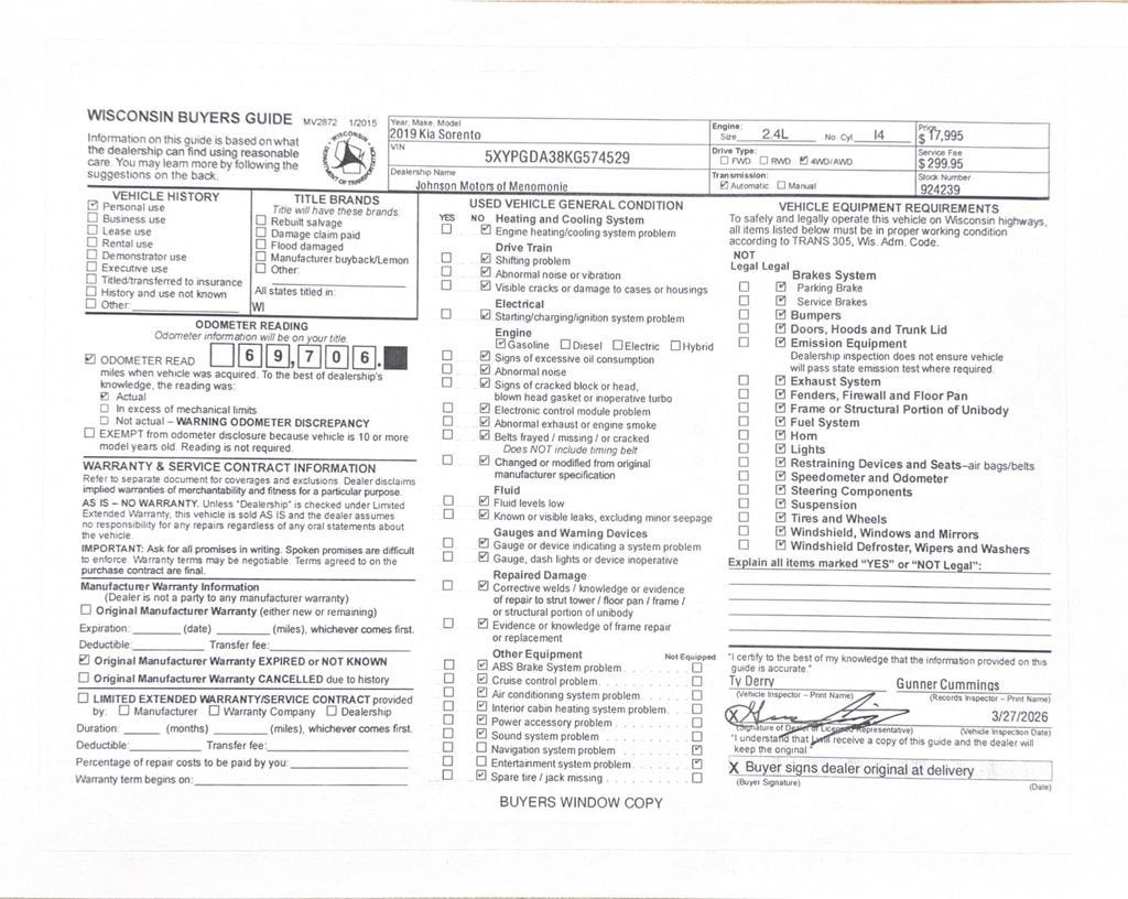 2019 Kia Sorento 2.4L LX