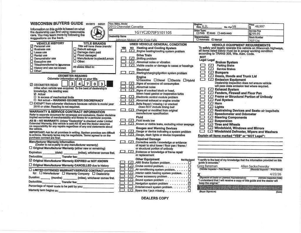 2015 Chevrolet Corvette Stingray 2LT